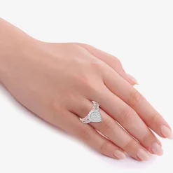Signature By Modern Bride 1 CT.T.W. Natural Diamond Pear Shape Side Stone Halo Bridal Set in 10K or 14K Gold