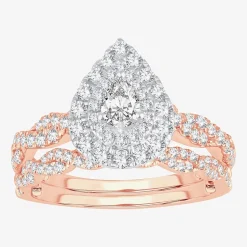 Signature By Modern Bride 1 CT.T.W. Natural Diamond Pear Shape Side Stone Halo Bridal Set in 10K or 14K Gold