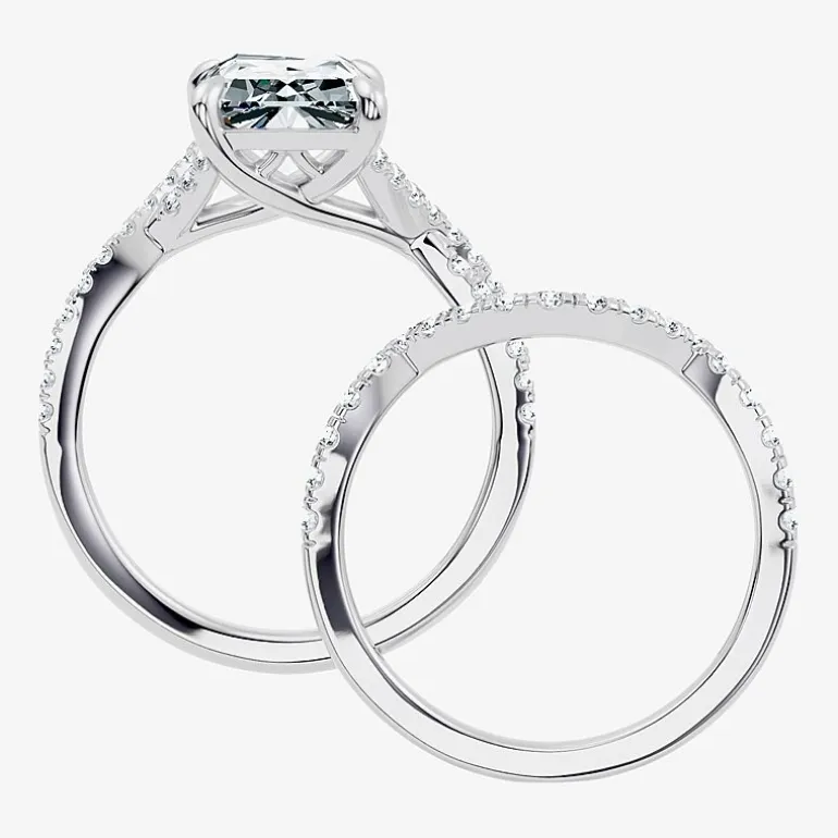Signature By Modern Bride (F-G / Vs2-Si1) Womens 3 1/2 CT. T.W Lab Grown White Diamond 10K Gold Rectangular Side Stone Bridal Set