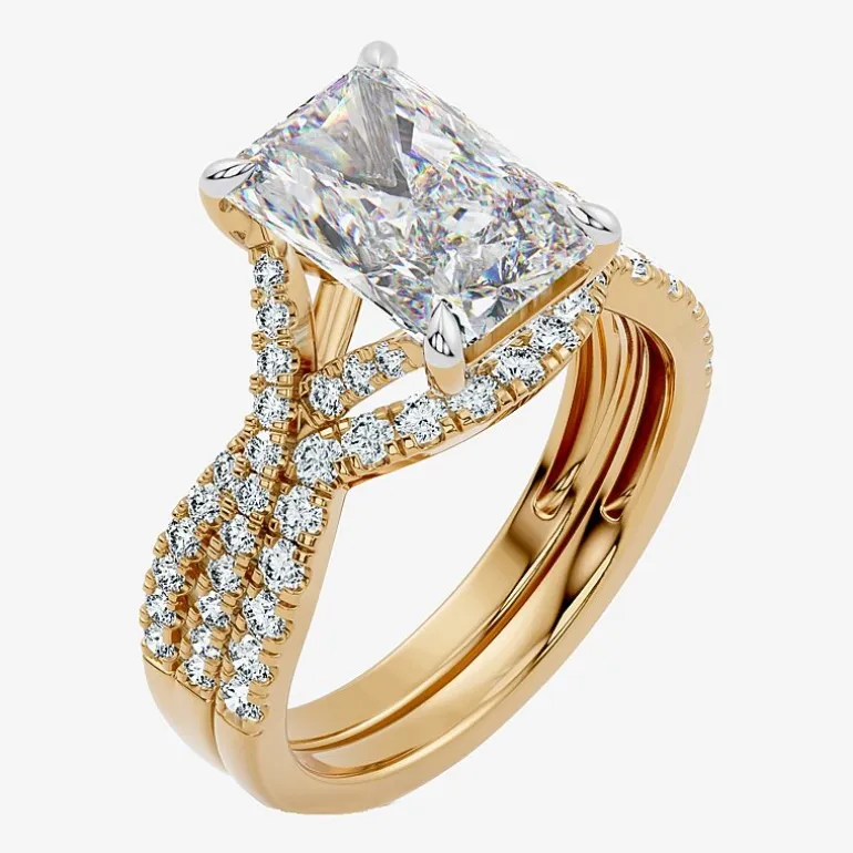Signature By Modern Bride (F-G / Vs2-Si1) Womens 3 1/2 CT. T.W Lab Grown White Diamond 10K Gold Rectangular Side Stone Bridal Set
