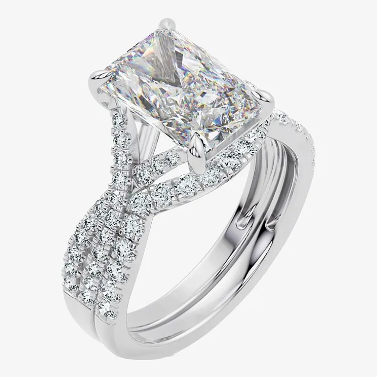 Signature By Modern Bride (F-G / Vs2-Si1) Womens 3 1/2 CT. T.W Lab Grown White Diamond 10K Gold Rectangular Side Stone Bridal Set