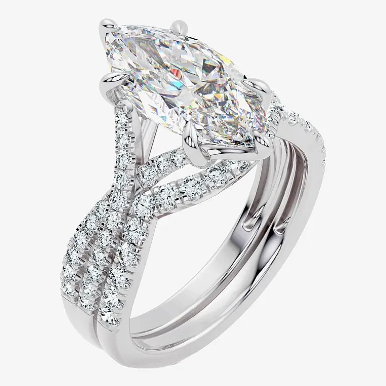 Signature By Modern Bride (F-G / Vs2-Si1) Womens 3 1/2 CT. T.W Lab Grown White Diamond 10K Gold Marquise Side Stone Bridal Set