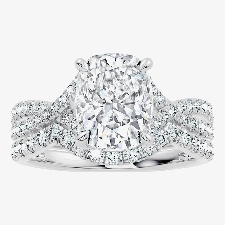 Signature By Modern Bride (F-G / Vs2-Si1) Womens 3 1/2 CT. T.W Lab Grown White Diamond 10K Gold Cushion Side Stone Bridal Set
