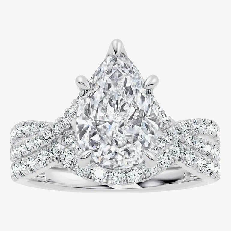 Signature By Modern Bride (F-G / Vs2-Si1) Womens 3 1/2 CT. T.W Lab Grown White Diamond 10K Gold Pear Side Stone Bridal Set