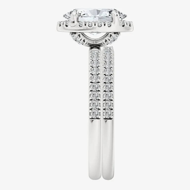 Signature By Modern Bride (F / Vs2) Womens 3 3/4 CT. T.W. Lab Grown White Diamond 10K Gold Oval Side Stone Halo Bridal Set