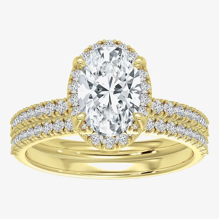 Signature By Modern Bride (F / Vs2) Womens 3 3/4 CT. T.W. Lab Grown White Diamond 10K Gold Oval Side Stone Halo Bridal Set