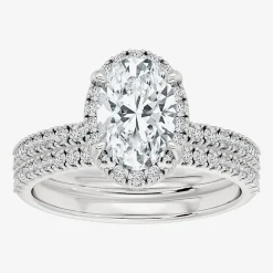 Signature By Modern Bride (F / Vs2) Womens 3 3/4 CT. T.W. Lab Grown White Diamond 10K Gold Oval Side Stone Halo Bridal Set