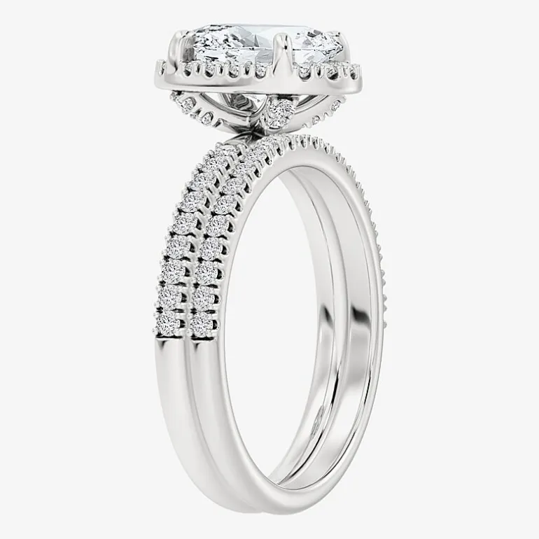 Signature By Modern Bride (F / Vs2) Womens 6 CT. T.W. Lab Grown White Diamond 10K Gold Oval Side Stone Halo Bridal Set