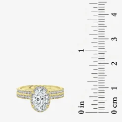 Signature By Modern Bride (F / Vs2) Womens 6 CT. T.W. Lab Grown White Diamond 10K Gold Oval Side Stone Halo Bridal Set