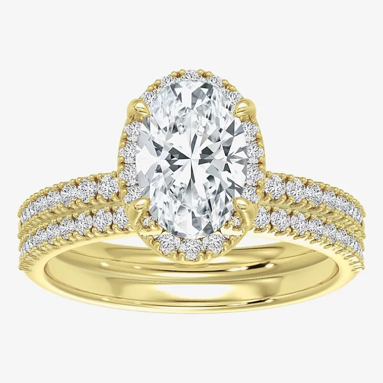 Signature By Modern Bride (F / Vs2) Womens 6 CT. T.W. Lab Grown White Diamond 10K Gold Oval Side Stone Halo Bridal Set