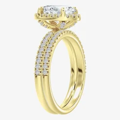 Signature By Modern Bride (F / Vs2) Womens 6 CT. T.W. Lab Grown White Diamond 10K Gold Oval Side Stone Halo Bridal Set