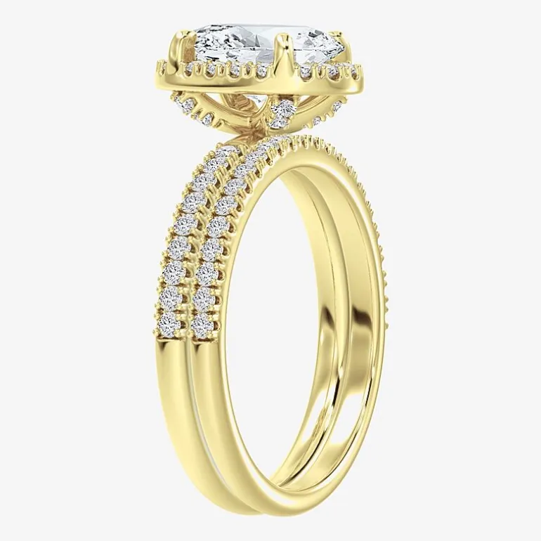 Signature By Modern Bride (F / Vs2) Womens 6 CT. T.W. Lab Grown White Diamond 10K Gold Oval Side Stone Halo Bridal Set