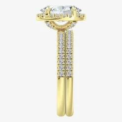 Signature By Modern Bride (F / Vs2) Womens 6 CT. T.W. Lab Grown White Diamond 10K Gold Oval Side Stone Halo Bridal Set