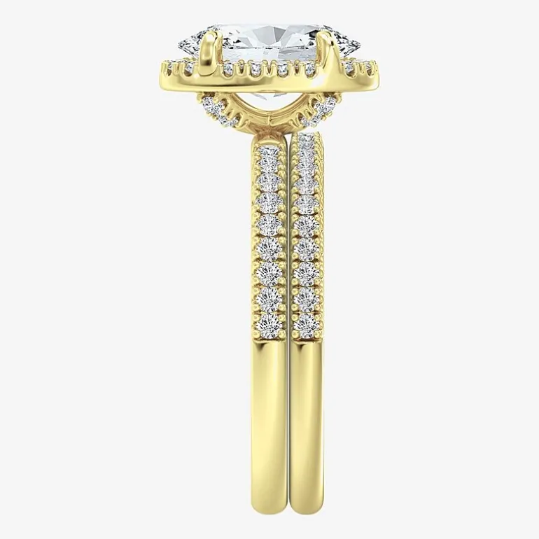 Signature By Modern Bride (F / Vs2) Womens 6 CT. T.W. Lab Grown White Diamond 10K Gold Oval Side Stone Halo Bridal Set