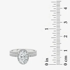 Signature By Modern Bride (F / Vs2) Womens 6 CT. T.W. Lab Grown White Diamond 10K Gold Oval Side Stone Halo Bridal Set