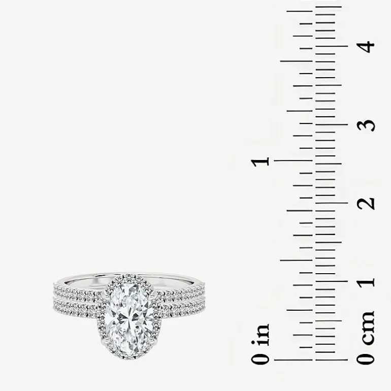 Signature By Modern Bride (F / Vs2) Womens 6 CT. T.W. Lab Grown White Diamond 10K Gold Oval Side Stone Halo Bridal Set