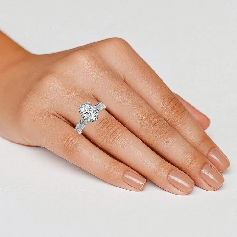 Signature By Modern Bride (F / Vs2) Womens 6 CT. T.W. Lab Grown White Diamond 10K Gold Oval Side Stone Halo Bridal Set