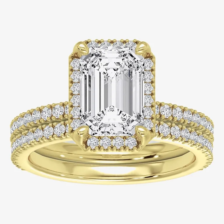 Signature By Modern Bride (F / Vs2) Womens 3 3/4 CT. T.W. Lab Grown White Diamond 10K Gold Side Stone Halo Bridal Set