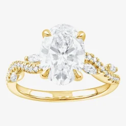 Signature By Modern Bride (F / Vs2) Womens 3 1/4 CT. T.W. Lab Grown White Diamond 14K Gold Oval Side Stone Engagement Ring
