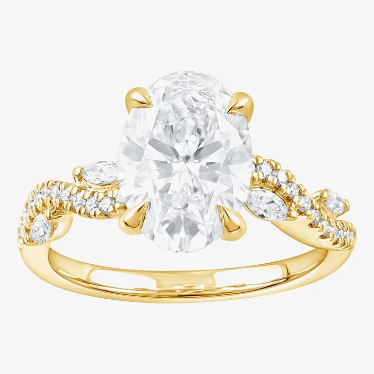Signature By Modern Bride (F / Vs2) Womens 3 1/4 CT. T.W. Lab Grown White Diamond 14K Gold Oval Side Stone Engagement Ring