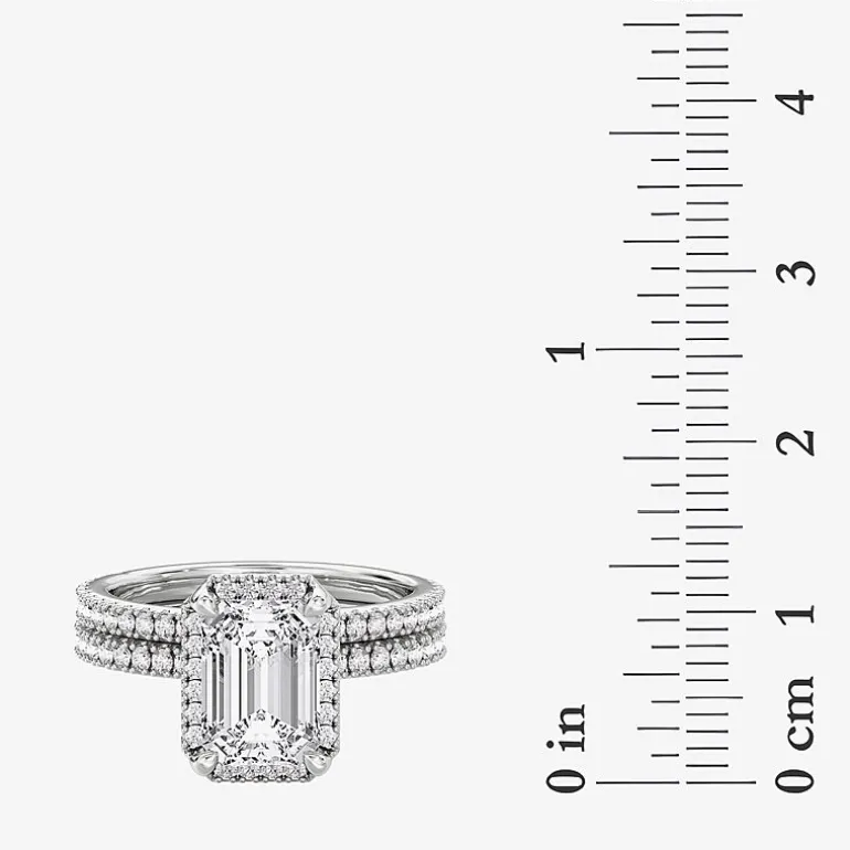 Signature By Modern Bride (F / Vs2) Womens 6 CT. T.W. Lab Grown White Diamond 10K Gold Side Stone Halo Bridal Set