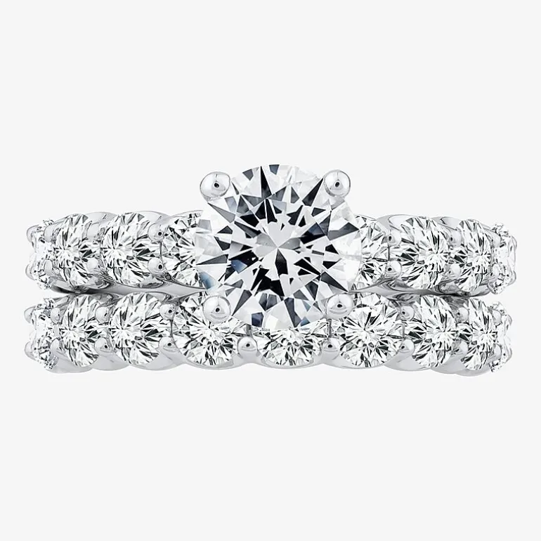 Signature By Modern Bride (F / VS2) Womens 4 CT. T.W. Lab Grown White Diamond 10K or 14K Gold Round Side Stone Bridal Set