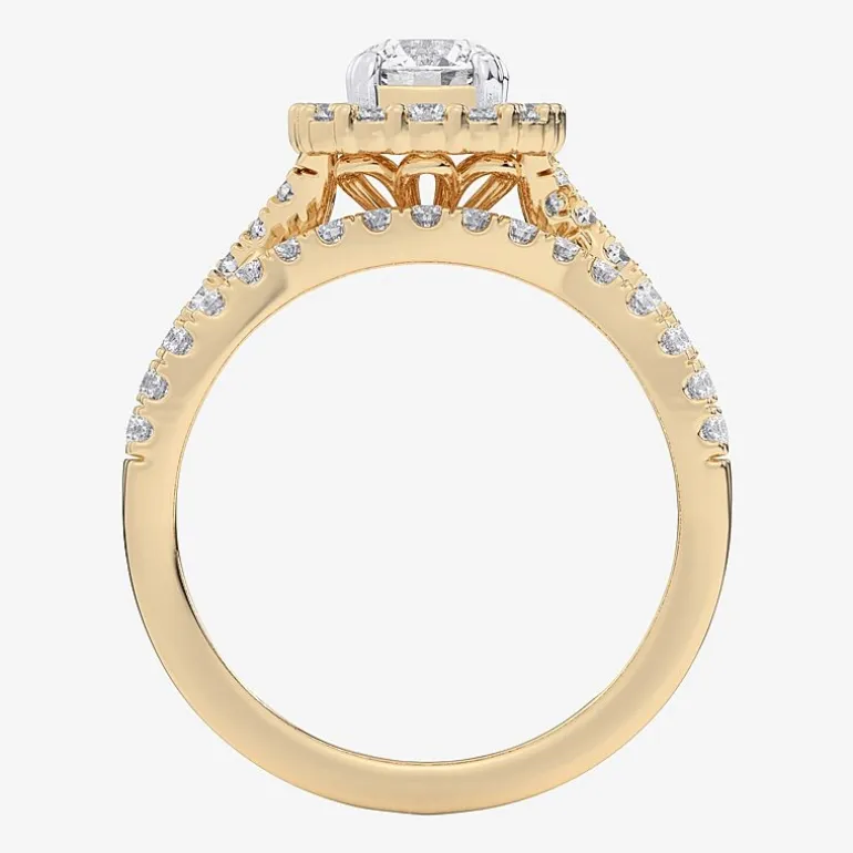 Signature By Modern Bride (G-H / Si1-Si2) Womens Lab Grown White Diamond 10K Gold Round Side Stone Halo Bridal Set