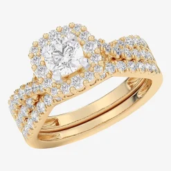 Signature By Modern Bride (G-H / Si1-Si2) Womens Lab Grown White Diamond 10K Gold Round Side Stone Halo Bridal Set