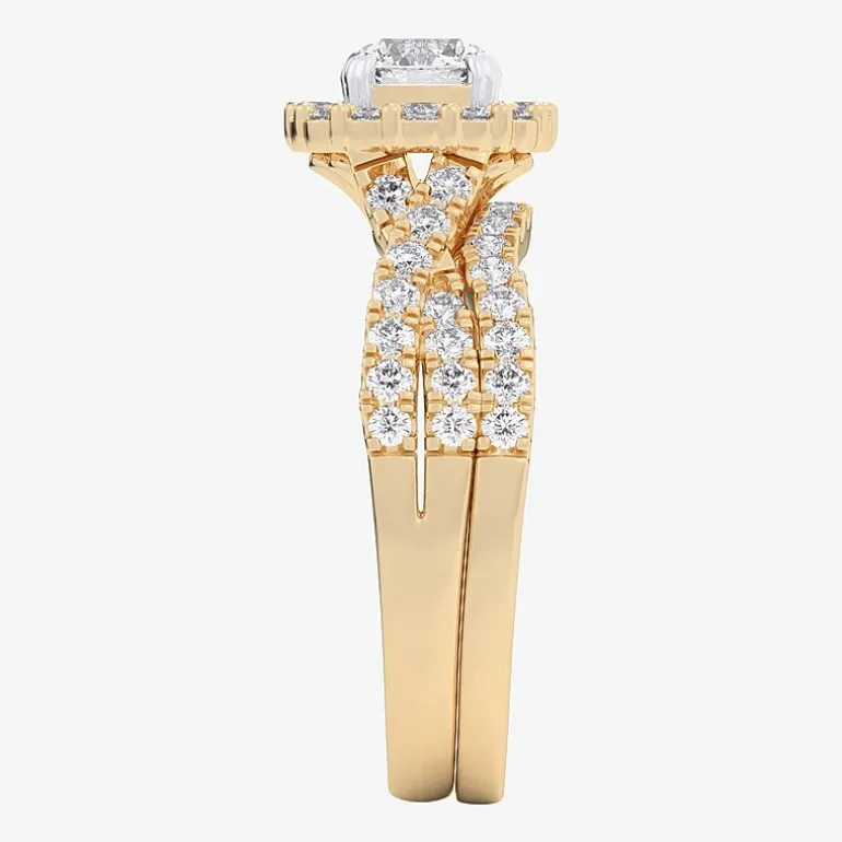 Signature By Modern Bride (G-H / Si1-Si2) Womens Lab Grown White Diamond 10K Gold Round Side Stone Halo Bridal Set