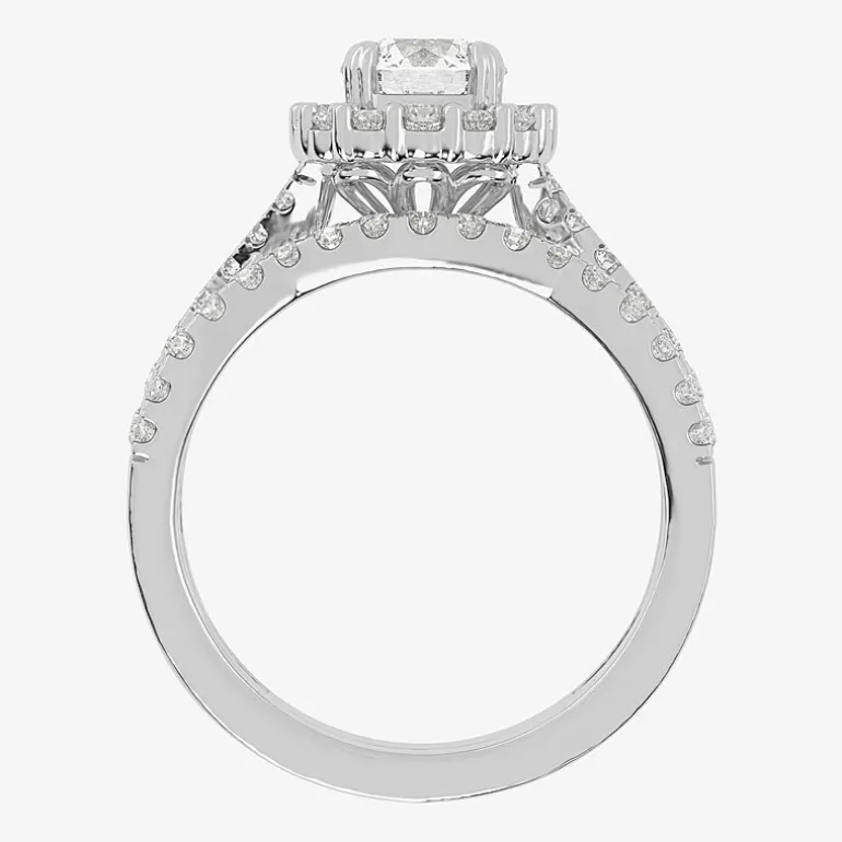Signature By Modern Bride (G-H / Si1-Si2) Womens Lab Grown White Diamond 10K Gold Round Side Stone Halo Bridal Set