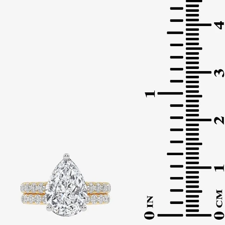 Signature By Modern Bride (G-H / Si1-Si2) Womens 4 CT. T.W. Lab Grown White Diamond 14K Gold Pear Side Stone Bridal Set