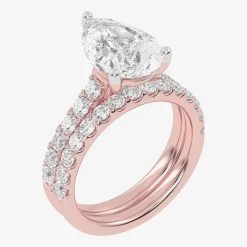 Signature By Modern Bride (G-H / Si1-Si2) Womens 4 CT. T.W. Lab Grown White Diamond 14K Gold Pear Side Stone Bridal Set