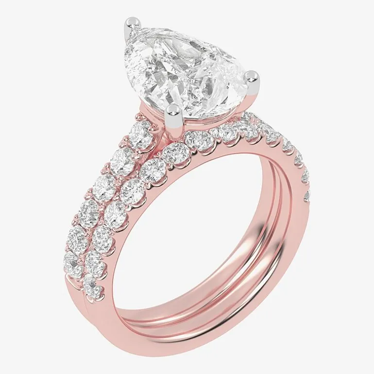 Signature By Modern Bride (G-H / Si1-Si2) Womens 4 CT. T.W. Lab Grown White Diamond 14K Gold Pear Side Stone Bridal Set