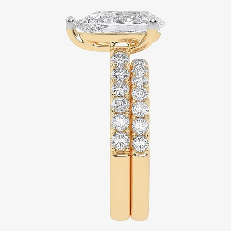 Signature By Modern Bride (G-H / Si1-Si2) Womens 4 CT. T.W. Lab Grown White Diamond 14K Gold Pear Side Stone Bridal Set