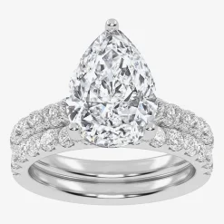 Signature By Modern Bride (G-H / Si1-Si2) Womens 4 CT. T.W. Lab Grown White Diamond 14K Gold Pear Side Stone Bridal Set