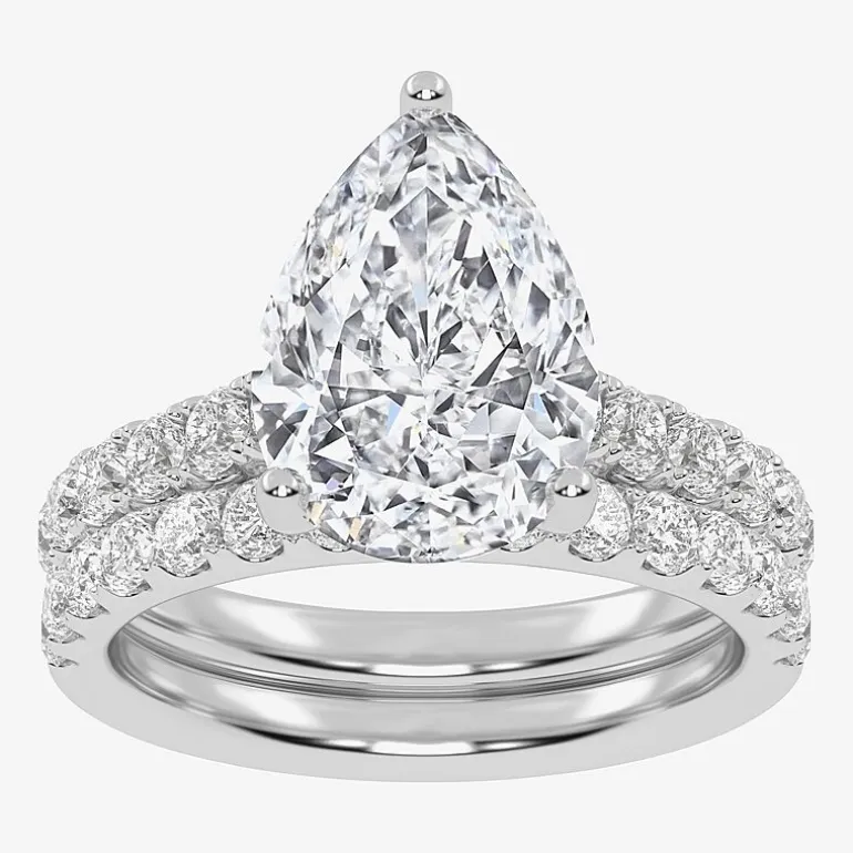 Signature By Modern Bride (G-H / Si1-Si2) Womens 4 CT. T.W. Lab Grown White Diamond 14K Gold Pear Side Stone Bridal Set