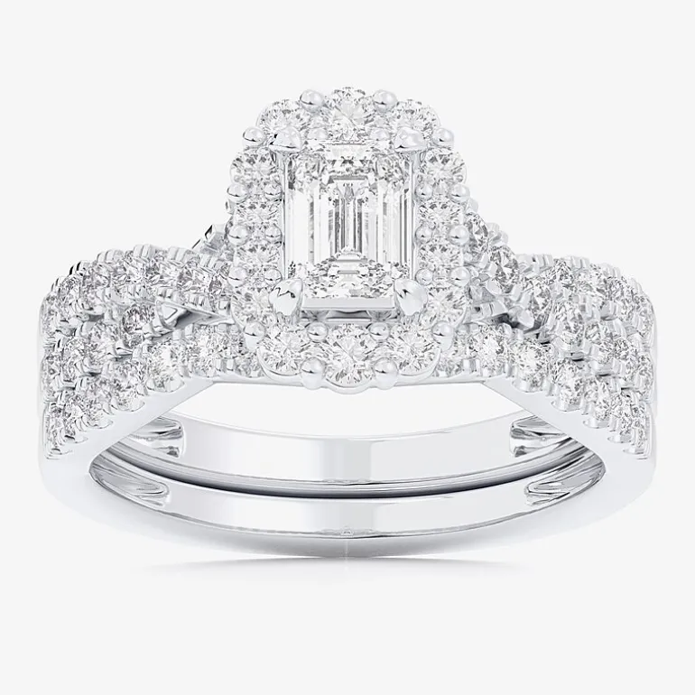 Signature By Modern Bride (G-H / Si1-Si2) Womens 1 1/3 CT. T.W. Lab Grown White Diamond 10K Gold Side Stone Halo Bridal Set