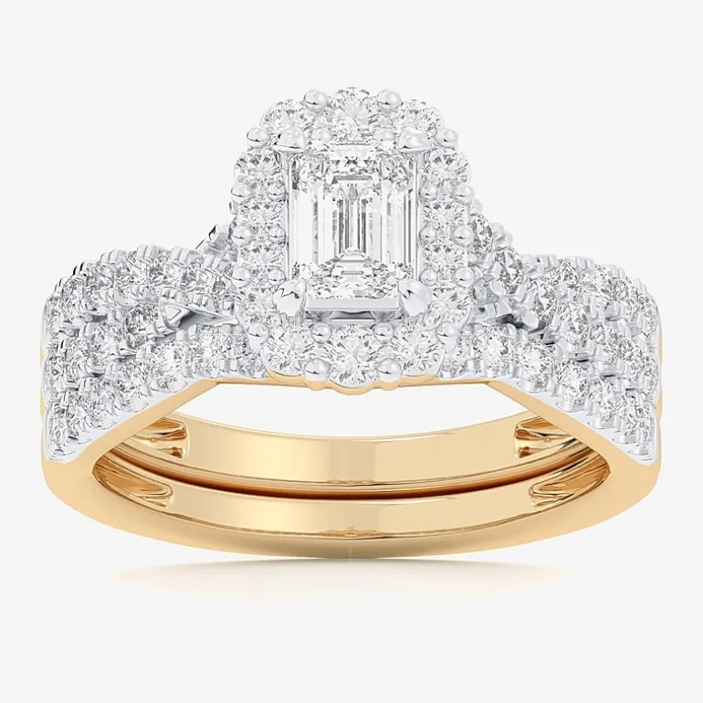 Signature By Modern Bride (G-H / Si1-Si2) Womens 1 1/3 CT. T.W. Lab Grown White Diamond 10K Gold Side Stone Halo Bridal Set