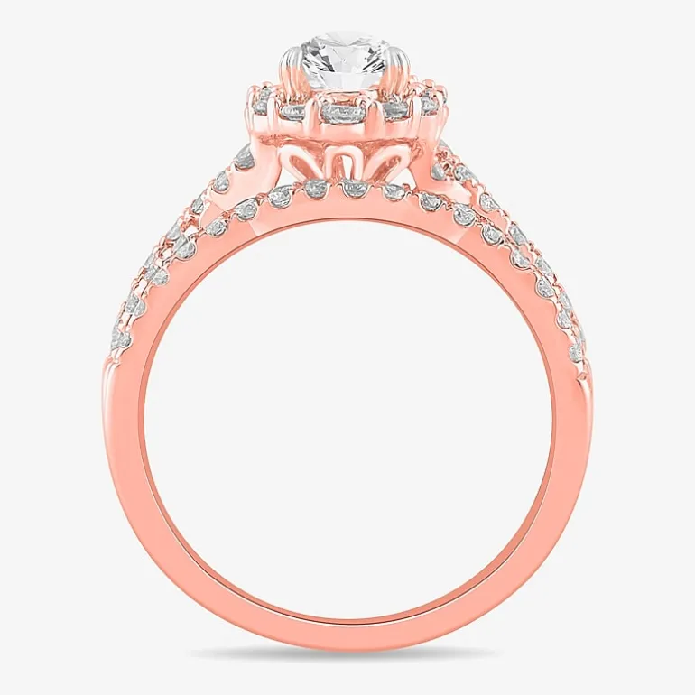 Signature By Modern Bride (G-H / Si1-Si2) Womens 1 1/3 CT. T.W. Lab Grown White Diamond 10K Gold Pear Side Stone Halo Bridal Set