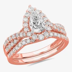 Signature By Modern Bride (G-H / Si1-Si2) Womens 1 1/3 CT. T.W. Lab Grown White Diamond 10K Gold Pear Side Stone Halo Bridal Set