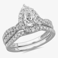 Signature By Modern Bride (G-H / Si1-Si2) Womens 1 1/3 CT. T.W. Lab Grown White Diamond 10K Gold Pear Side Stone Halo Bridal Set