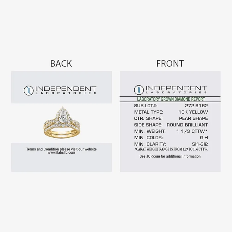Signature By Modern Bride (G-H / Si1-Si2) Womens 1 1/3 CT. T.W. Lab Grown White Diamond 10K Gold Pear Side Stone Halo Bridal Set