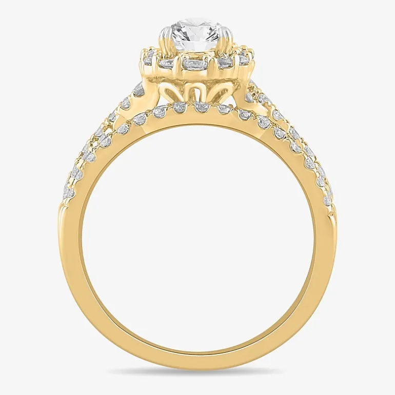 Signature By Modern Bride (G-H / Si1-Si2) Womens 1 1/3 CT. T.W. Lab Grown White Diamond 10K Gold Pear Side Stone Halo Bridal Set