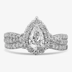 Signature By Modern Bride (G-H / Si1-Si2) Womens 1 1/3 CT. T.W. Lab Grown White Diamond 10K Gold Pear Side Stone Halo Bridal Set