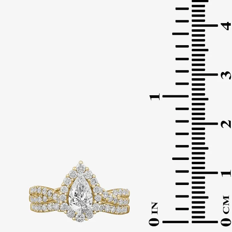 Signature By Modern Bride (G-H / Si1-Si2) Womens 1 1/3 CT. T.W. Lab Grown White Diamond 10K Gold Pear Side Stone Halo Bridal Set