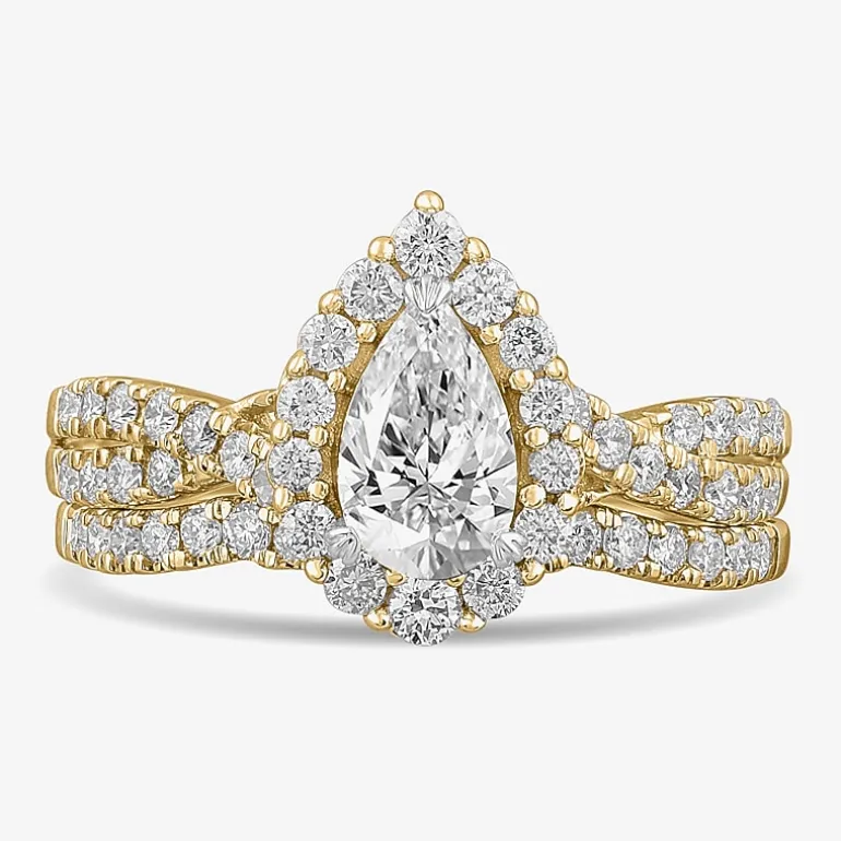 Signature By Modern Bride (G-H / Si1-Si2) Womens 1 1/3 CT. T.W. Lab Grown White Diamond 10K Gold Pear Side Stone Halo Bridal Set