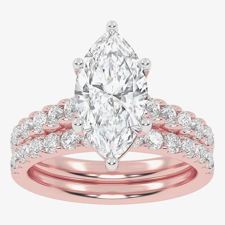 Signature By Modern Bride (G-H / Vs2-Si1) Womens 3 CT. T.W. Lab Grown White Diamond 14K Gold Marquise Side Stone Bridal Set