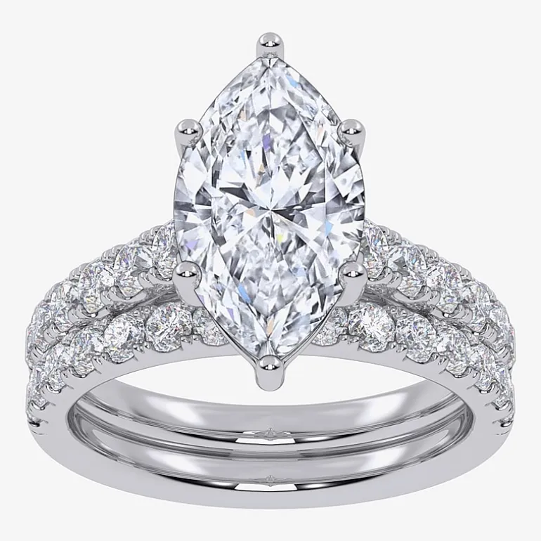 Signature By Modern Bride (G-H / Vs2-Si1) Womens 2 CT. T.W. Lab Grown White Diamond 14K Gold Marquise Side Stone Bridal Set