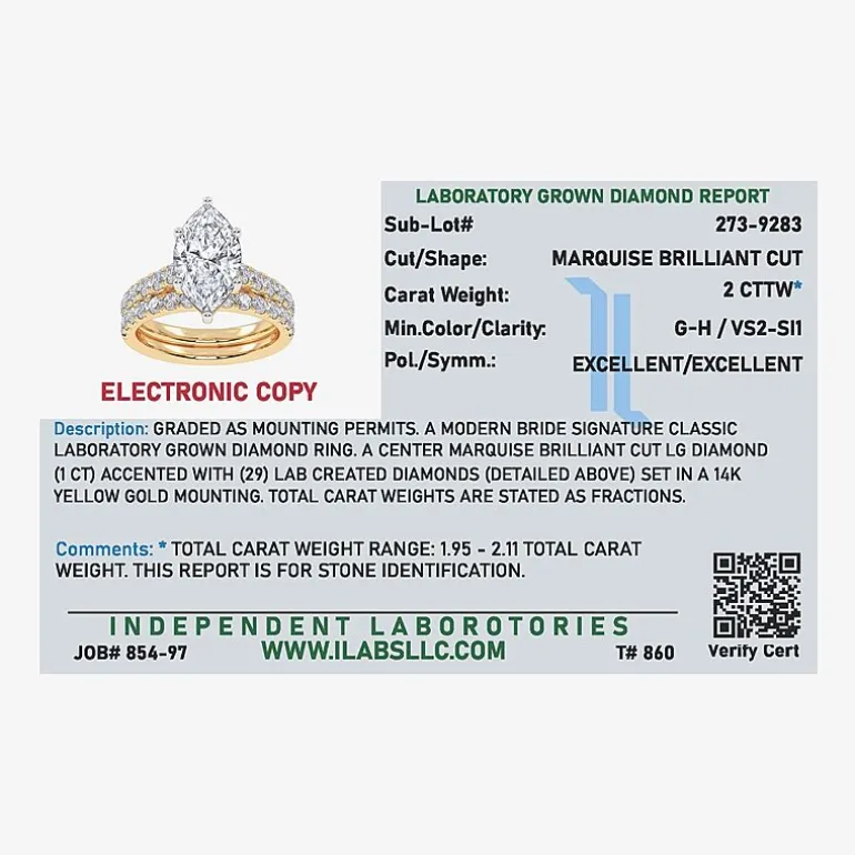 Signature By Modern Bride (G-H / Vs2-Si1) Womens 2 CT. T.W. Lab Grown White Diamond 14K Gold Marquise Side Stone Bridal Set