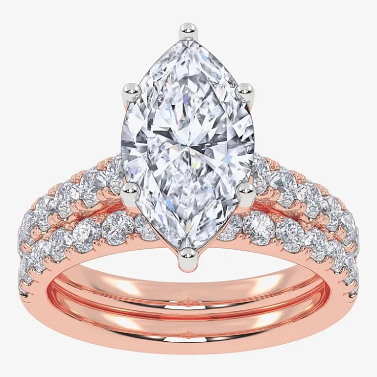 Signature By Modern Bride (G-H / Vs2-Si1) Womens 2 CT. T.W. Lab Grown White Diamond 14K Gold Marquise Side Stone Bridal Set